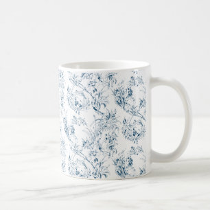 Vintage Engraved French Floral Fantasy Toile-Blue Coffee Mug