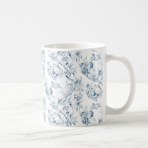 Vintage Engraved French Floral Fantasy Toile_Blue Coffee Mug