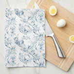 Vintage Engraved French Floral Fantasy Toile-Blue Kitchen Towel<br><div class="desc">Elegant vintage 19th century blue-on-white toile pattern adapted from a French drawing in the Smithsonian collection featuring fantasy flowers,  leaves and vines with a cupid,  indigenous warrior and human figures.</div>