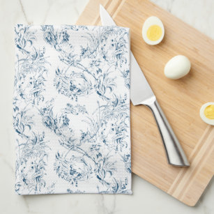 Printed Tea Towel, Linen Cotton Canvas - Fleur De Lis Blue White Gothic  Medieval French Print Decorative Kitchen Towel by Spoonflower 