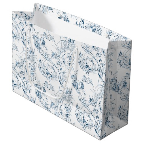 Vintage Engraved French Floral Fantasy Toile_Blue Large Gift Bag