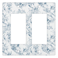 Vintage Engraved French Floral Fantasy Toile-Blue