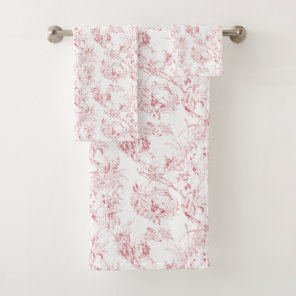 Vintage Engraved French Floral Fantasy Toile-Pink  Bath Towel Set