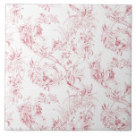 Vintage Engraved French Floral Fantasy Toile-Pink Ceramic Tile<br><div class="desc">Elegant vintage 19th century pink-on-white toile pattern adapted from a French drawing in the Smithsonian collection featuring fantasy flowers, leaves and vines with a cupid, indigenous warrior and human figures.</div>