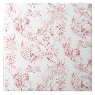 Vintage Engraved French Floral Fantasy Toile-Pink  Ceramic Tile