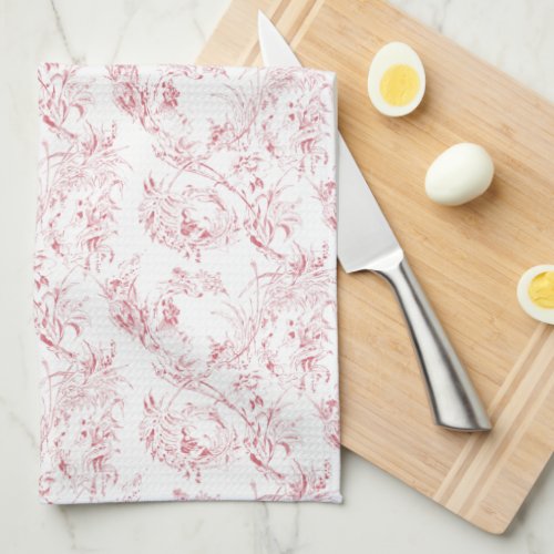Vintage Engraved French Floral Fantasy Toile_Pink  Kitchen Towel