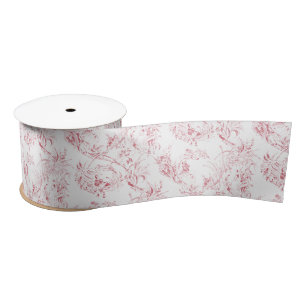 Vintage Engraved French Floral Fantasy Toile-Pink  Satin Ribbon