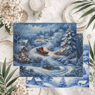 Vintage Engraved French Toile Snow Winter Cottage Wrapping Paper Sheets
