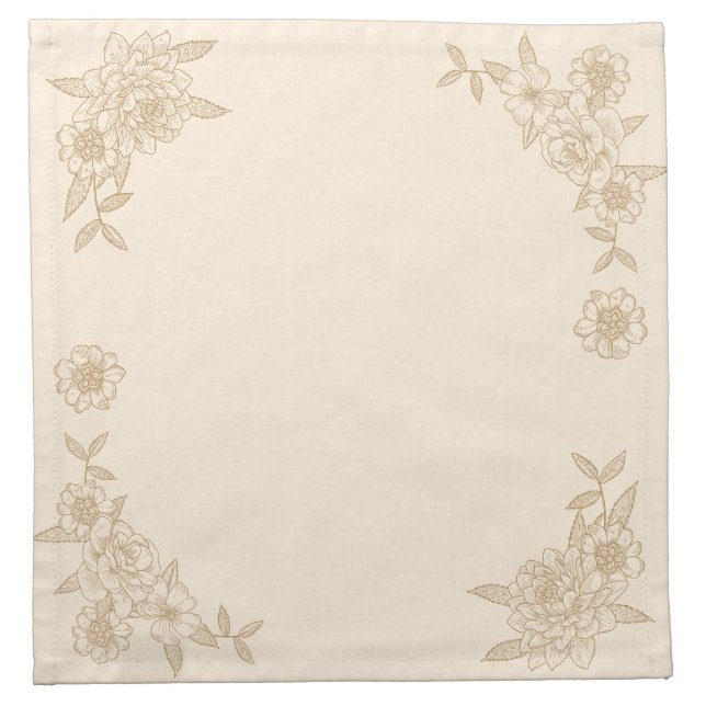 Vintage engraved gilded hand drawn flowers cloth napkin (Front)