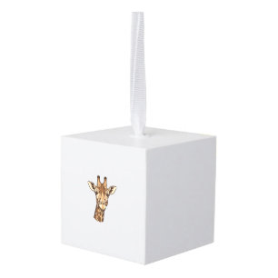 Vintage Engraved Giraffe Head Vector Design_1 Cube Ornament