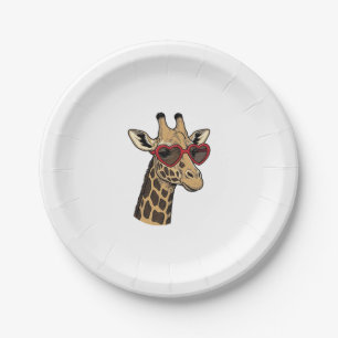 Vintage Engraved Giraffe Heart Sunglasses Design_1 Paper Plates