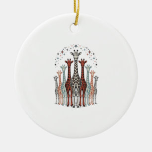 Vintage Engraved Giraffe Herd Safari Shirt Design_ Ceramic Ornament