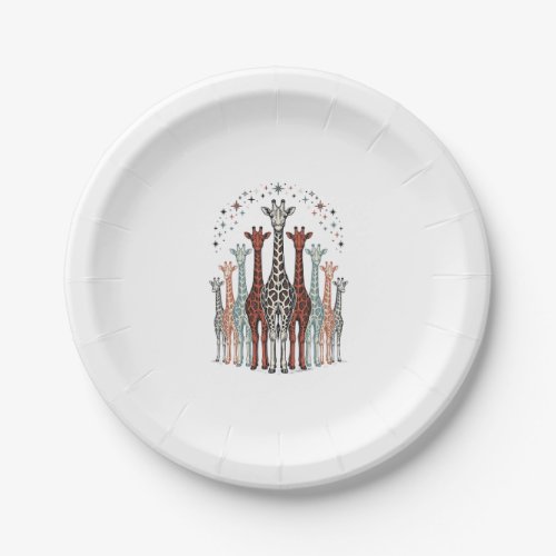 Vintage Engraved Giraffe Herd Safari Shirt Design_ Paper Plates