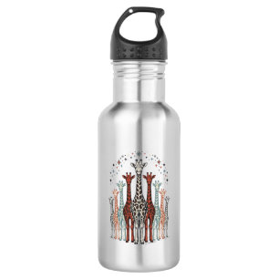 Vintage Engraved Giraffe Herd Safari Shirt Design_ Stainless Steel Water Bottle