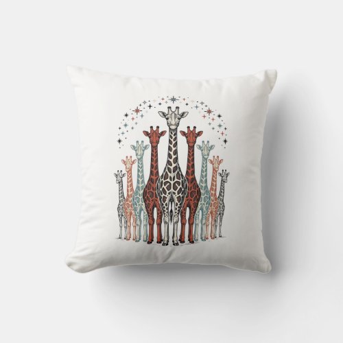 Vintage Engraved Giraffe Herd Safari Shirt Design_ Throw Pillow