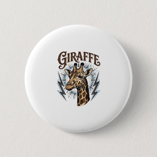 Vintage Engraved Giraffe Lightning T-Shirt Design_ Button (Front)