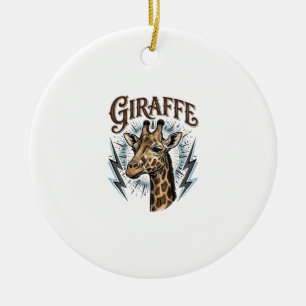 Vintage Engraved Giraffe Lightning T-Shirt Design_ Ceramic Ornament