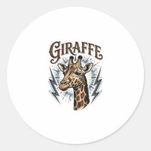 Vintage Engraved Giraffe Lightning T-Shirt Design_ Classic Round Sticker