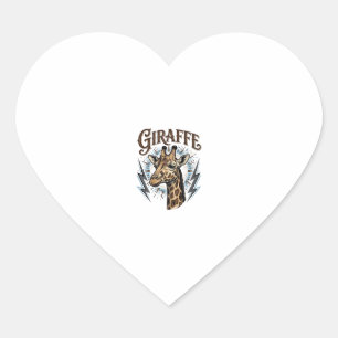 Vintage Engraved Giraffe Lightning T-Shirt Design_ Heart Sticker