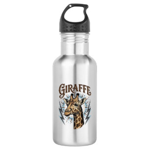 Vintage Engraved Giraffe Lightning T-Shirt Design_ Stainless Steel Water Bottle