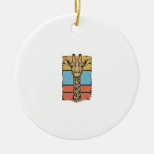 Vintage Engraved Giraffe Retro Stripes Shirt Desig Ceramic Ornament