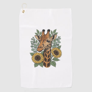Vintage Engraved Giraffe Sunflower Floral Shirt_1 Golf Towel