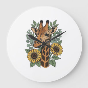 Vintage Engraved Giraffe Sunflower Floral Shirt_1 Large Clock