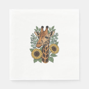 Vintage Engraved Giraffe Sunflower Floral Shirt_1 Napkins
