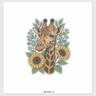 Vintage Engraved Giraffe Sunflower Floral Shirt_1 Sticker