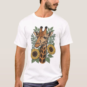 Vintage Engraved Giraffe Sunflower Floral Shirt_1 T-Shirt