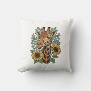 Vintage Engraved Giraffe Sunflower Floral Shirt_1 Throw Pillow