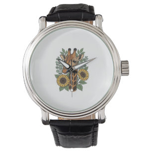 Vintage Engraved Giraffe Sunflower Floral Shirt_1 Watch