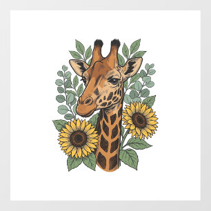 Vintage Engraved Giraffe Sunflower Floral Shirt_1 Window Cling