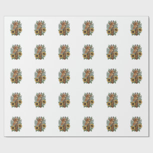 Vintage Engraved Giraffe Sunflower Floral Shirt_1 Wrapping Paper