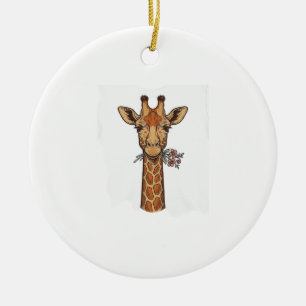 Vintage Engraved Giraffe With Flowers Shirt_1 Ceramic Ornament