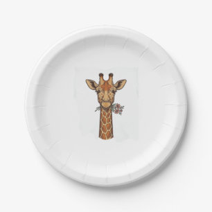Vintage Engraved Giraffe With Flowers Shirt_1 Paper Plates