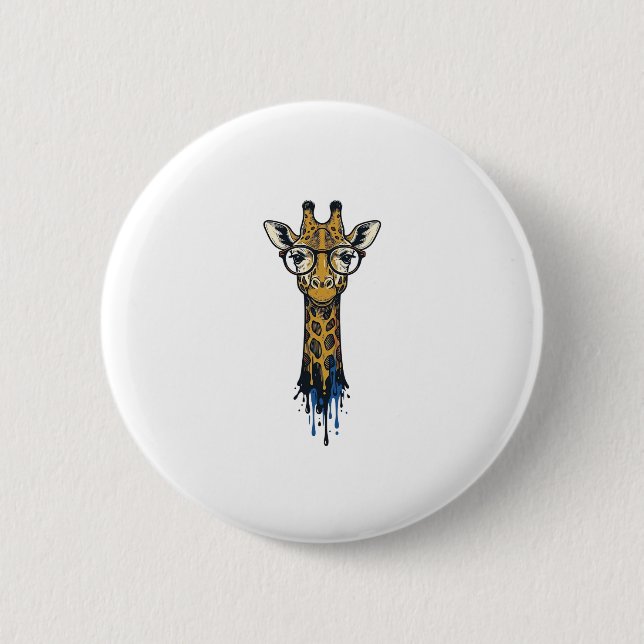 Vintage Engraved Giraffe With Glasses Design_1 Button (Front)