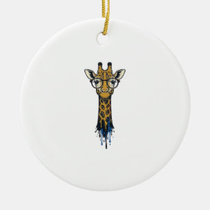 Vintage Engraved Giraffe With Glasses Design_1 Ceramic Ornament