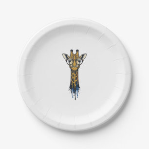 Vintage Engraved Giraffe With Glasses Design_1 Paper Plates