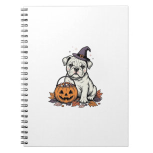 Vintage Engraved Halloween Bulldog Pumpkin Design_ Notebook