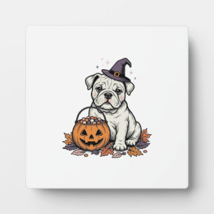 Vintage Engraved Halloween Bulldog Pumpkin Design_ Plaque