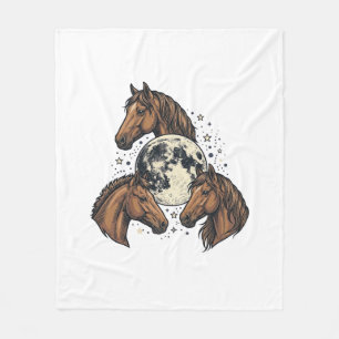 Vintage Engraved Horse Moon Vector T-Shirt Design_ Fleece Blanket