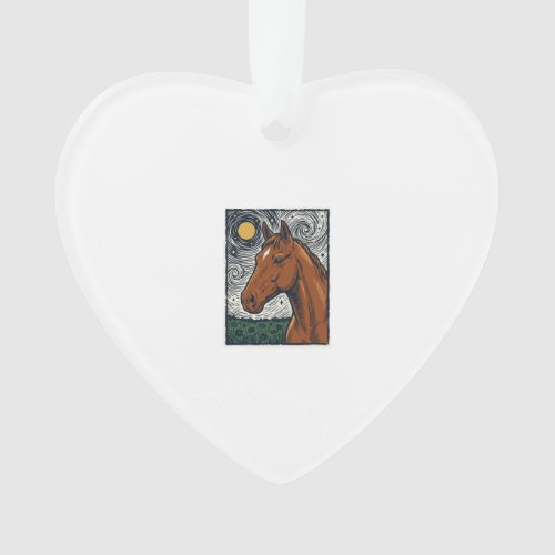 Vintage Engraved Horse Starry Night Art Design Ornament
