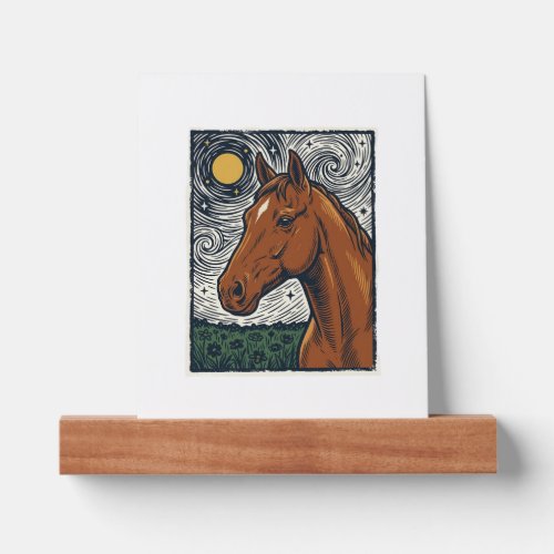 Vintage Engraved Horse Starry Night Art Design Picture Ledge