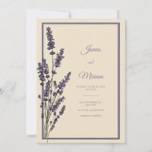Vintage Engraved Lavender Cream Border Wedding Invitation