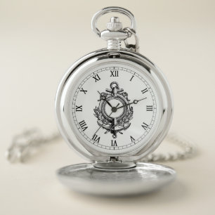 Vintage Engraved Nautical Pocket Watch