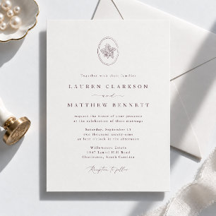 Vintage Engraved Oak Emblem Wedding Invitation