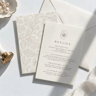 Vintage Engraved Oak Wedding Details Enclosure Card