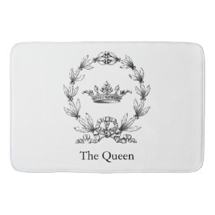 Vintage Engraved Queen's Crown and Laurel Wreath Bathroom Mat