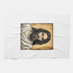 Vintage Engraved Religious Portrait Shirt Design_1 Kitchen Towel